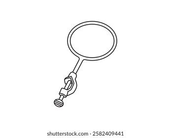 Illustration design of O ring clamp icon for laboratory equipment support, round shape on the support part and lock on the back, vector icon with black outline only on white background