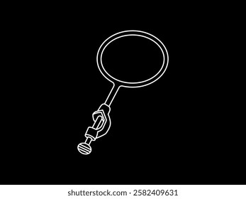 Illustration design of O ring clamp icon, laboratory equipment support, round shape on the support part and lock on the back, vector icon with white outline only on black background