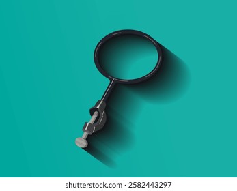 Illustration design of O ring clamp icon, laboratory equipment support, round shape on the support part and lock on the back, realistic icon vector with long shadow on white green light background