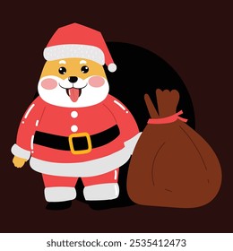 illustration design on christmas day celebration. shiba inu and bear cartoon