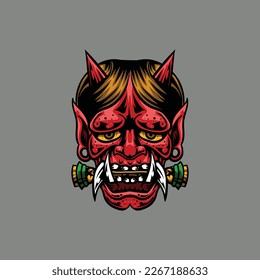 illustration design of oni mask japanese