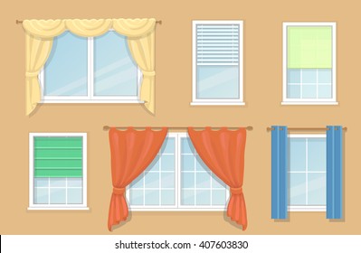 Illustration of design options and types of windows curtains