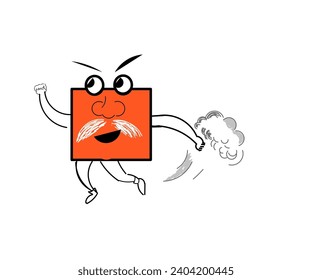 Illustration design of orange color box cartoon character white mustache running