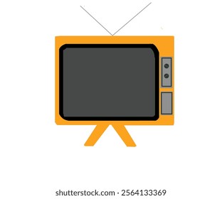 Illustration design of orange old-fashioned television with antenna