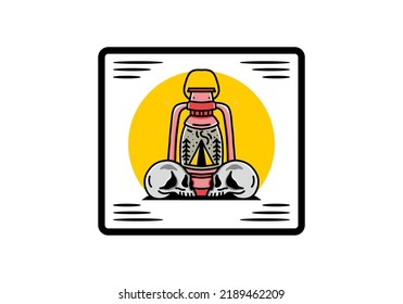 Illustration design of a outdoor lantern with triangle camping tent and two skull