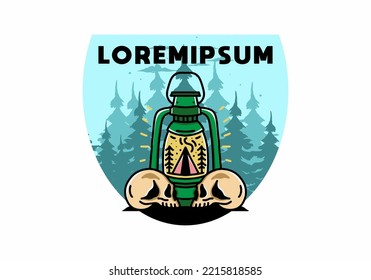 Illustration design of a outdoor lantern with triangle camping tent and two skull