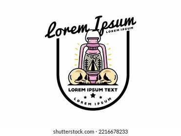 Illustration design of a outdoor lantern with triangle camping tent and two skull