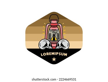 Illustration design of a outdoor lantern with triangle camping tent and two skull