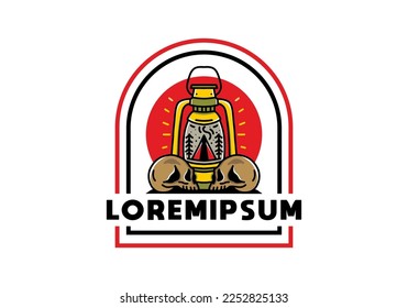 Illustration design of a outdoor lantern with triangle camping tent and two skull