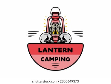 Illustration design of a outdoor lantern with triangle camping tent and two skull