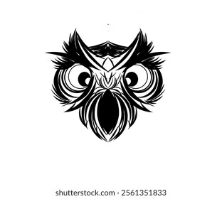 Illustration design of an owl head with two bulging eyeballs and a black beak