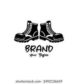 Diseño de ilustración de un par de botas. Logo de zapato de Vector. Silueta en blanco y negro.
