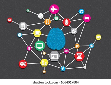 Illustration design paper craft style of brain in imagination concept of dream and target, Eps 10 vector 