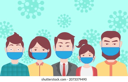 Illustration design of people masked in Covid-19 pandemic situation