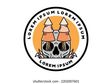 Illustration design of a pine trees stuck in skull