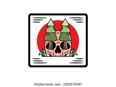 Illustration design of a pine trees stuck in skull