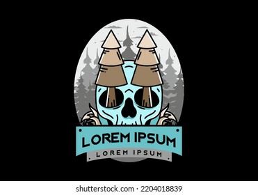 Illustration design of a pine trees stuck in skull