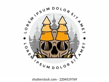 Illustration design of a pine trees stuck in skull