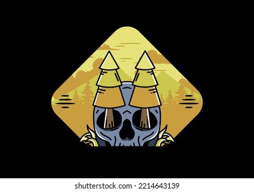 Illustration design of a pine trees stuck in skull