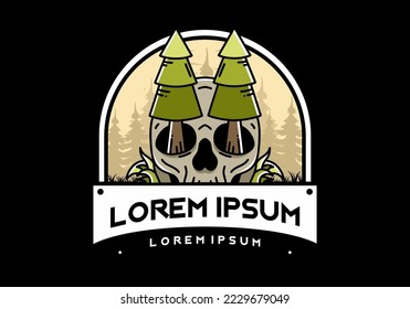 Illustration design of a pine trees stuck in skull