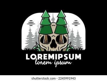 Illustration design of a pine trees stuck in skull