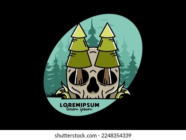 Illustration design of a pine trees stuck in skull