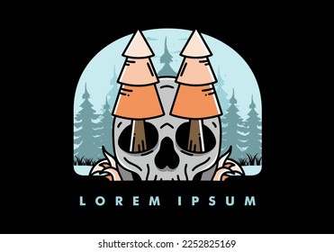 Illustration design of a pine trees stuck in skull