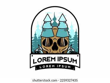 Illustration design of a pine trees stuck in skull