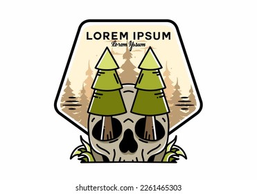 Illustration design of a pine trees stuck in skull