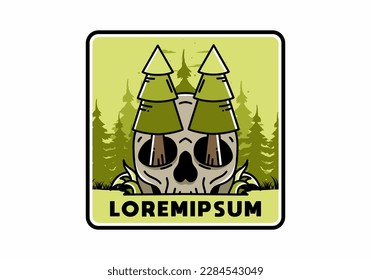 Illustration design of a pine trees stuck in skull