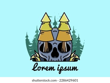 Illustration design of a pine trees stuck in skull