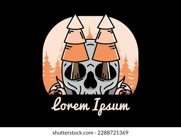 Illustration design of a pine trees stuck in skull