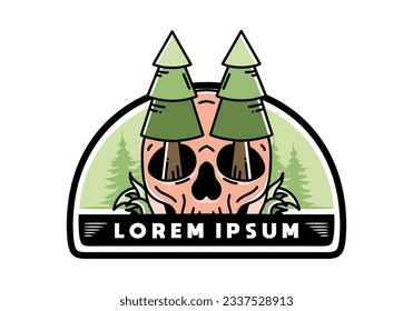 Illustration design of a pine trees stuck in skull