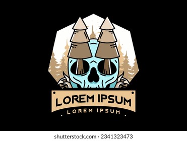 Illustration design of a pine trees stuck in skull