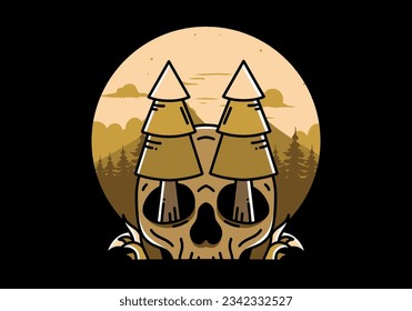 Illustration design of a pine trees stuck in skull