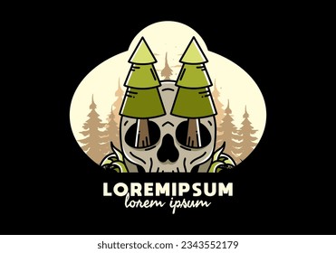 Illustration design of a pine trees stuck in skull