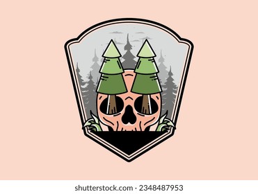 Illustration design of a pine trees stuck in skull