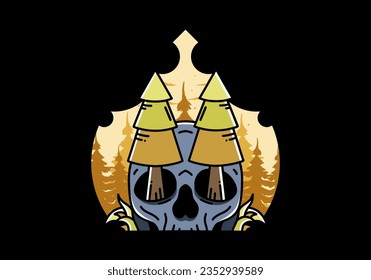 Illustration design of a pine trees stuck in skull