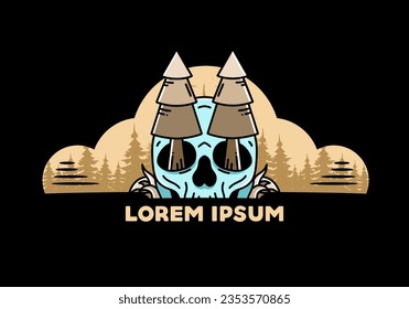 Illustration design of a pine trees stuck in skull