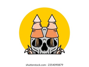 Illustration design of a pine trees stuck in skull