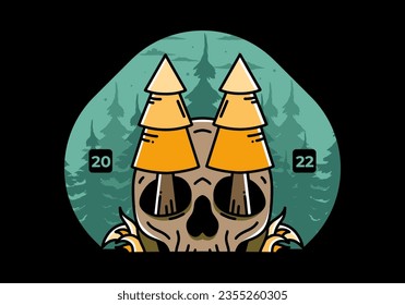 Illustration design of a pine trees stuck in skull