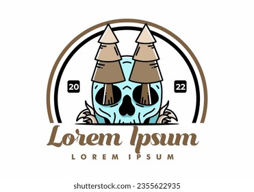 Illustration design of a pine trees stuck in skull