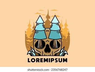 Illustration design of a pine trees stuck in skull