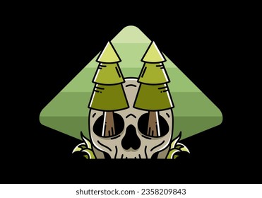 Illustration design of a pine trees stuck in skull