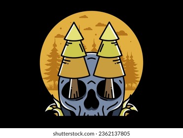 Illustration design of a pine trees stuck in skull