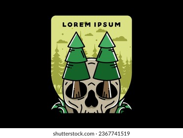 Illustration design of a pine trees stuck in skull