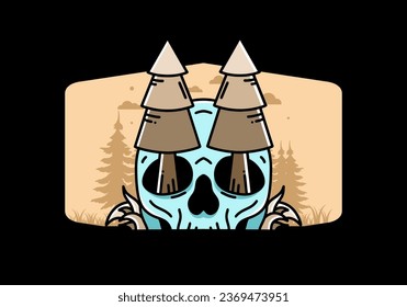 Illustration design of a pine trees stuck in skull