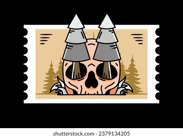 Illustration design of a pine trees stuck in skull