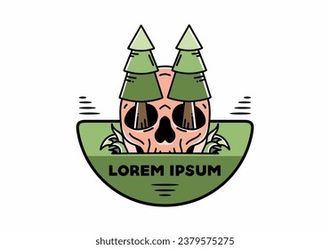 Illustration design of a pine trees stuck in skull