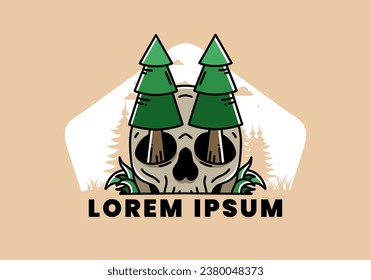 Illustration design of a pine trees stuck in skull